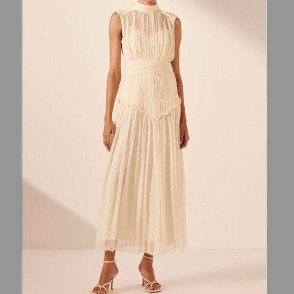 Shona Joy Dresses & Skirts - Shona Joy Clemence High Neck Midi Dress - Cream